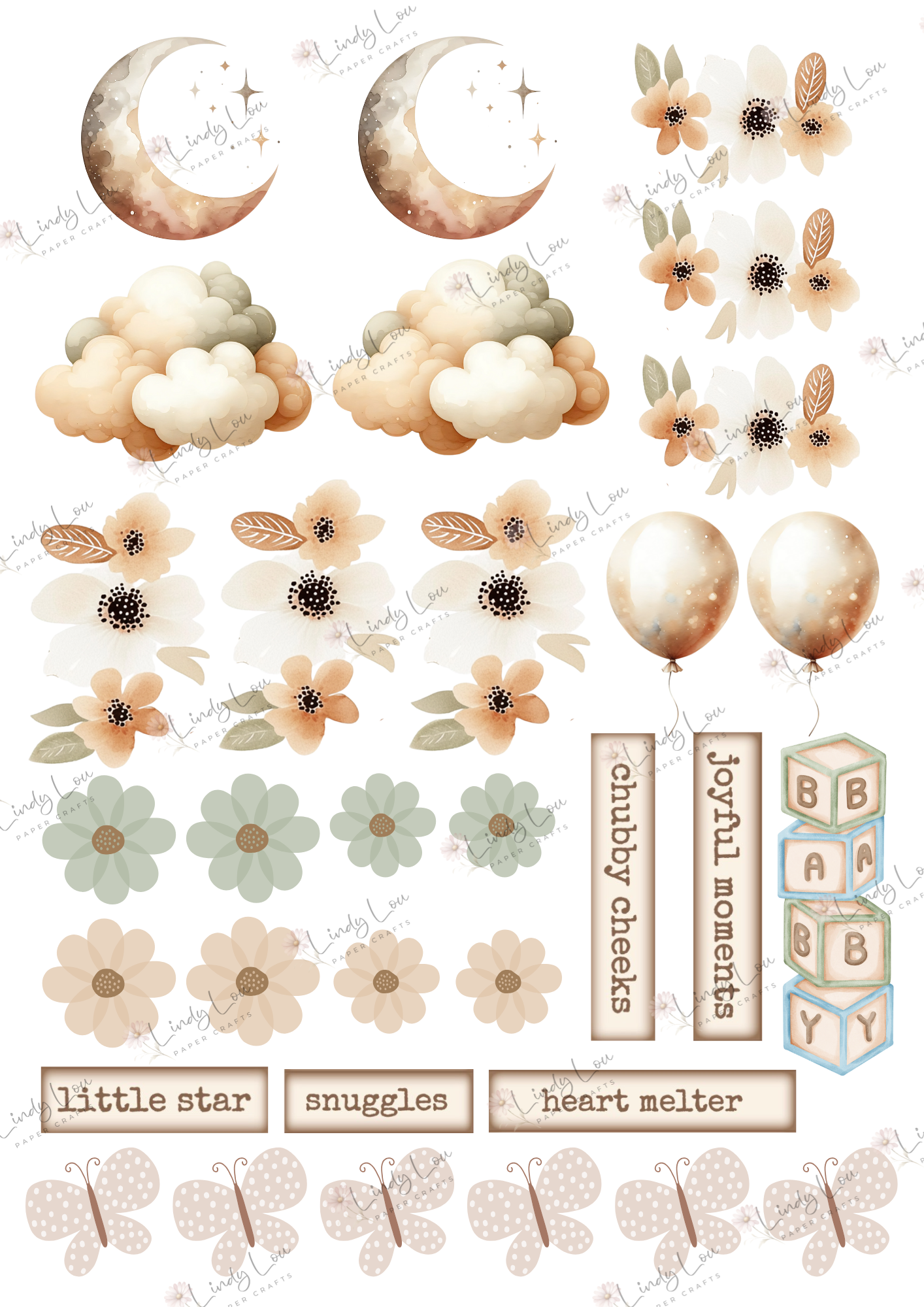 A4 Fussy Cut Sheets - Boho Baby - Stary Skies