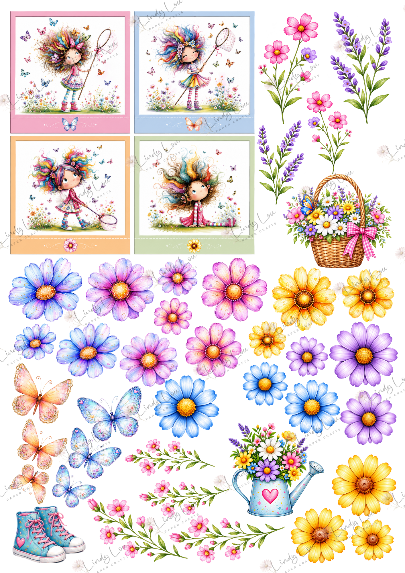 A4 Fussy Cut Sheets - Butterfly Kisses & Quirky Wishes - Petals & Positivity