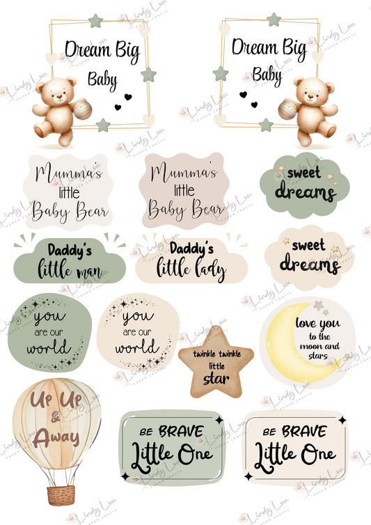 A4 Fussy Cut Sheets - Boho Baby - Tiny Treasures