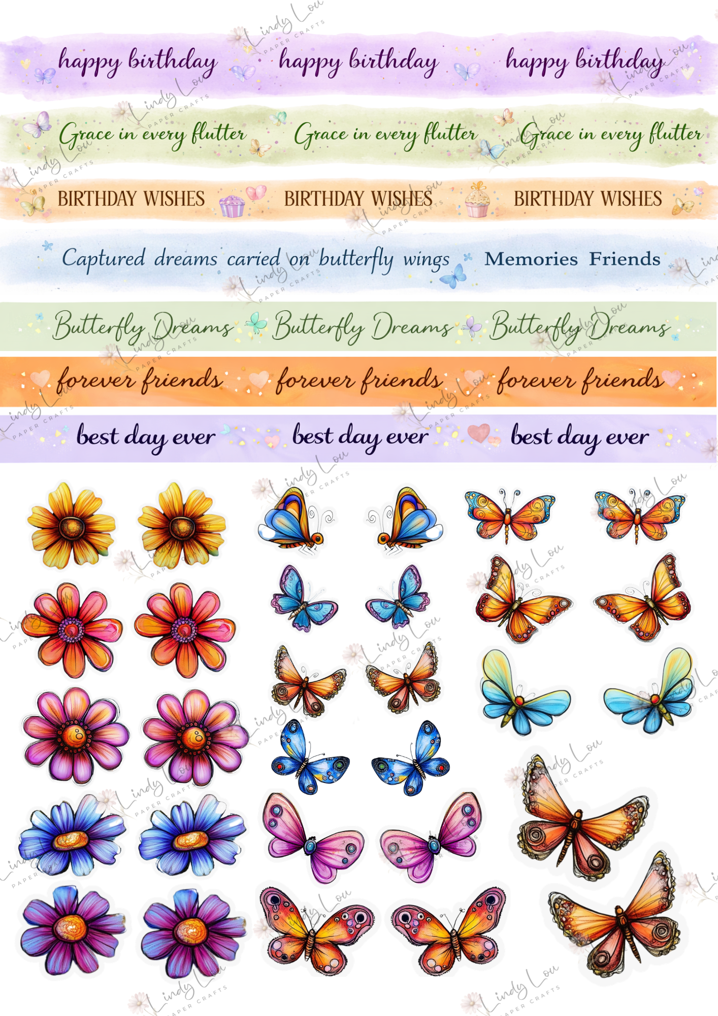A4 Fussy Cut Sheets - Butterfly Kisses & Quirky Wishes - Petals & Positivity