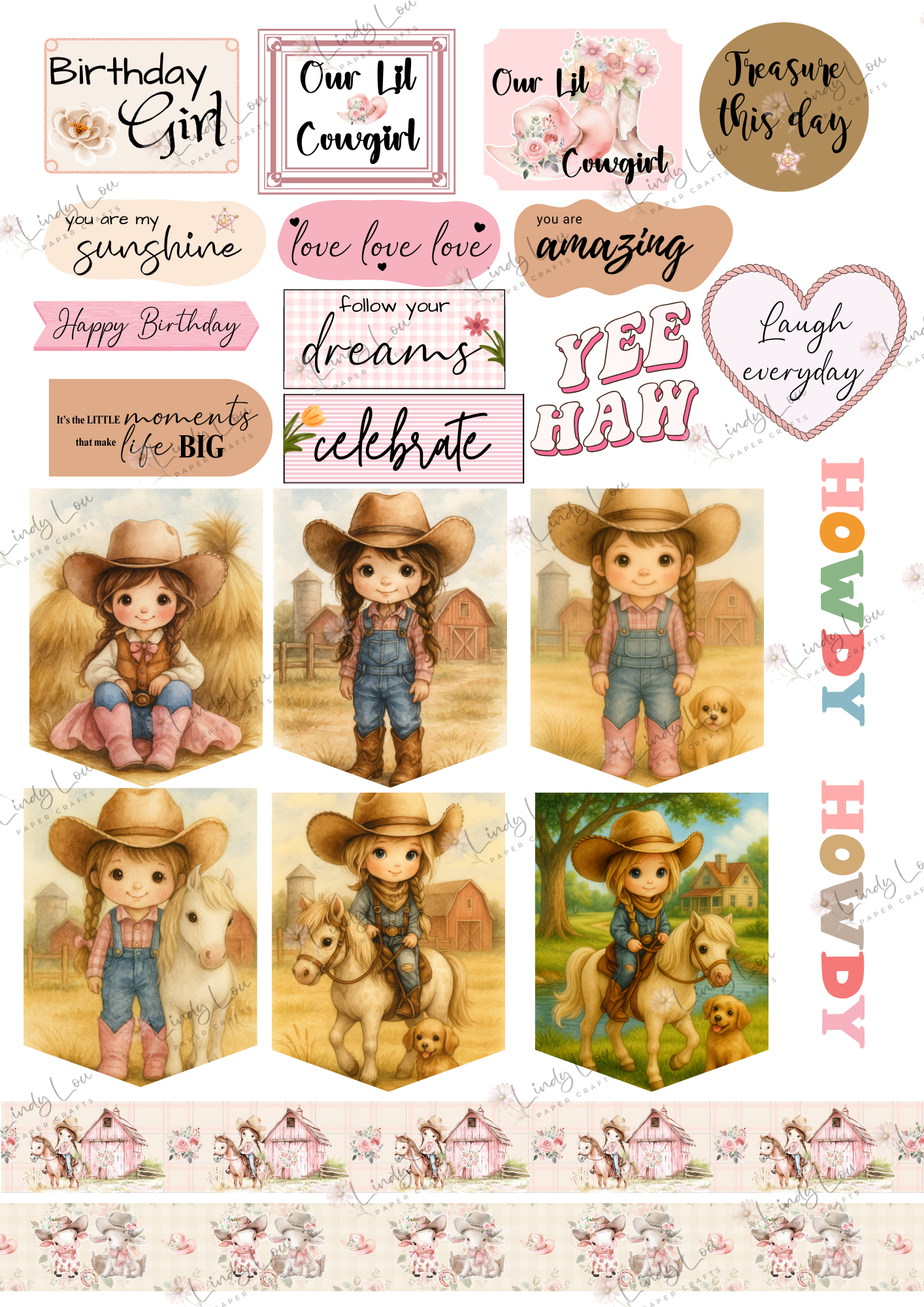 A4 Fussy Cut Sheets - Cute Little Cowgirl - Cowgirl Wishes