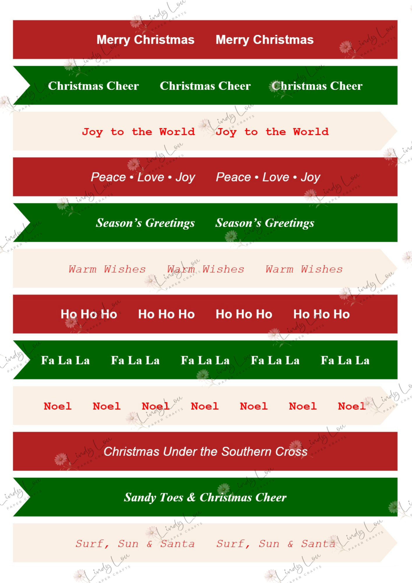 A4 Fussy Cut Sheets  - Aussie Christmas - Words & Wishes