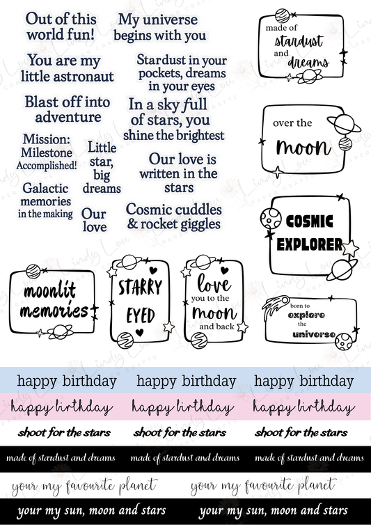 A4 Fussy Cut Sheets - Cosmic Cuties - Stardust Sayings