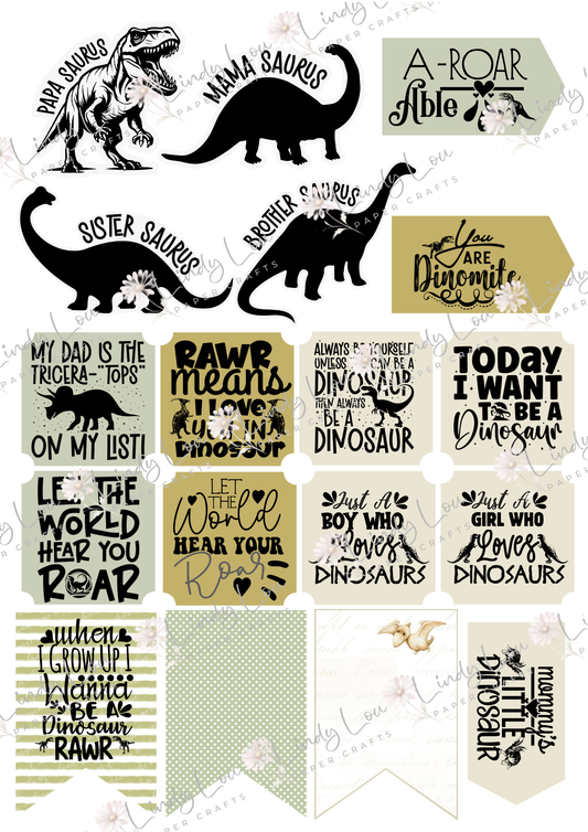 A4 Fussy Cut Sheets - Dino Saurus - Dino Talk
