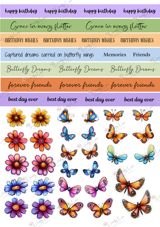 A4 Fussy Cut Sheets - Butterfly Kisses & Quirky Wishes - Petals & Positivity