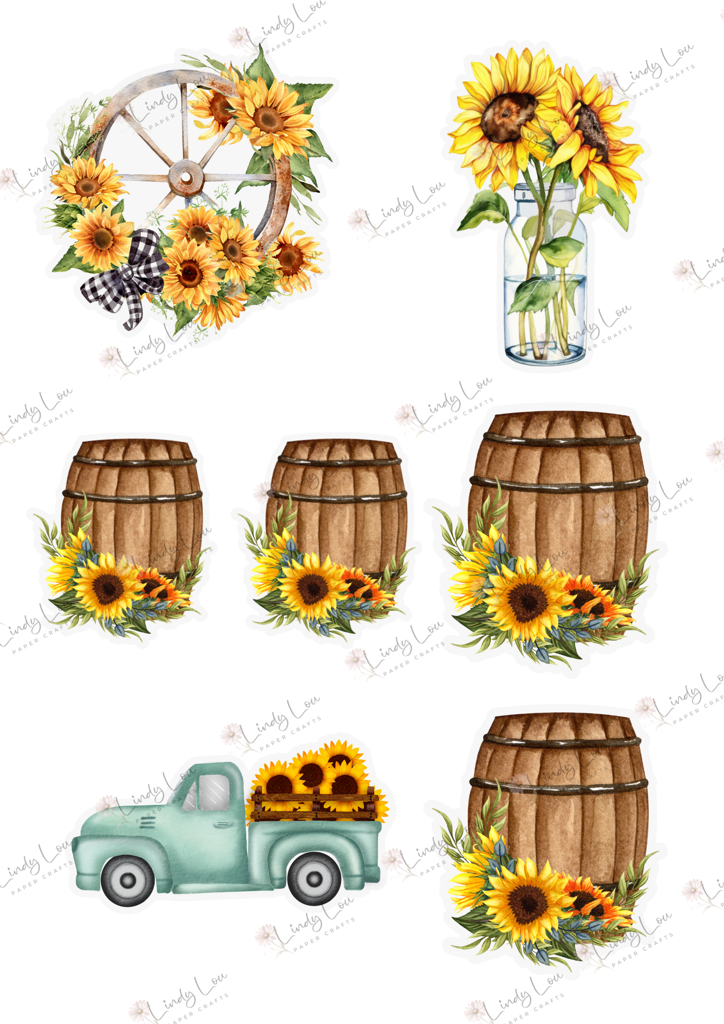 A4 Fussy Cut Sheets  - Sunshine & Moo - Country Sunshine