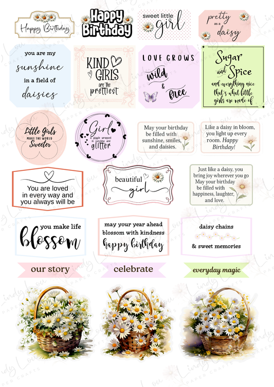 A4 Fussy Cut Sheets - Daisy Girls - Sweet Sayings