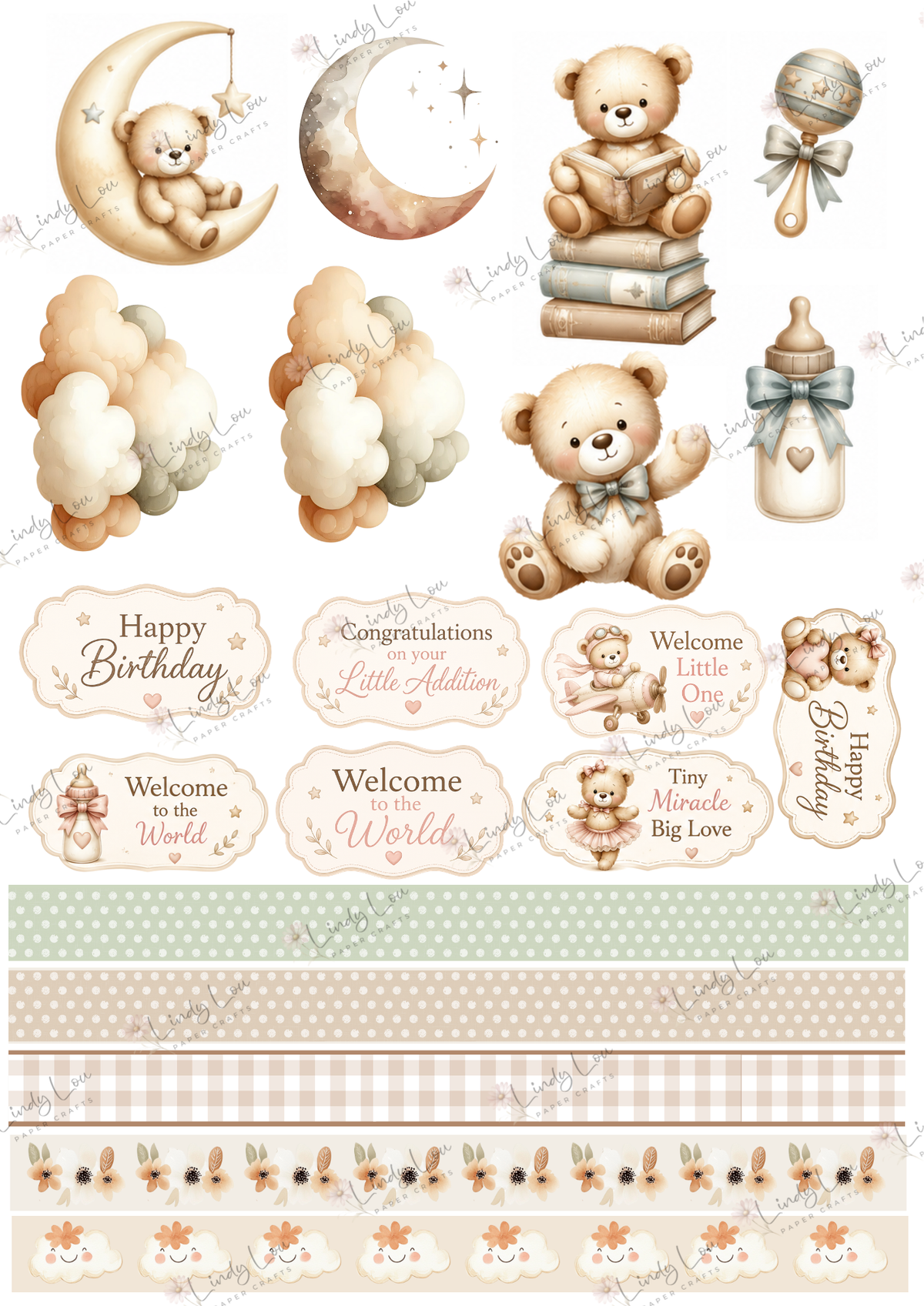 A4 Fussy Cut Sheets - Boho Baby - Tiny Treasures