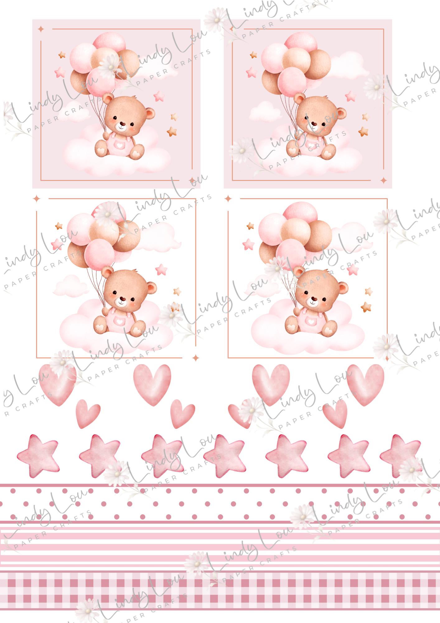 A4 Fussy Cut Sheets - Sweet Baby Girl - Beary Cute