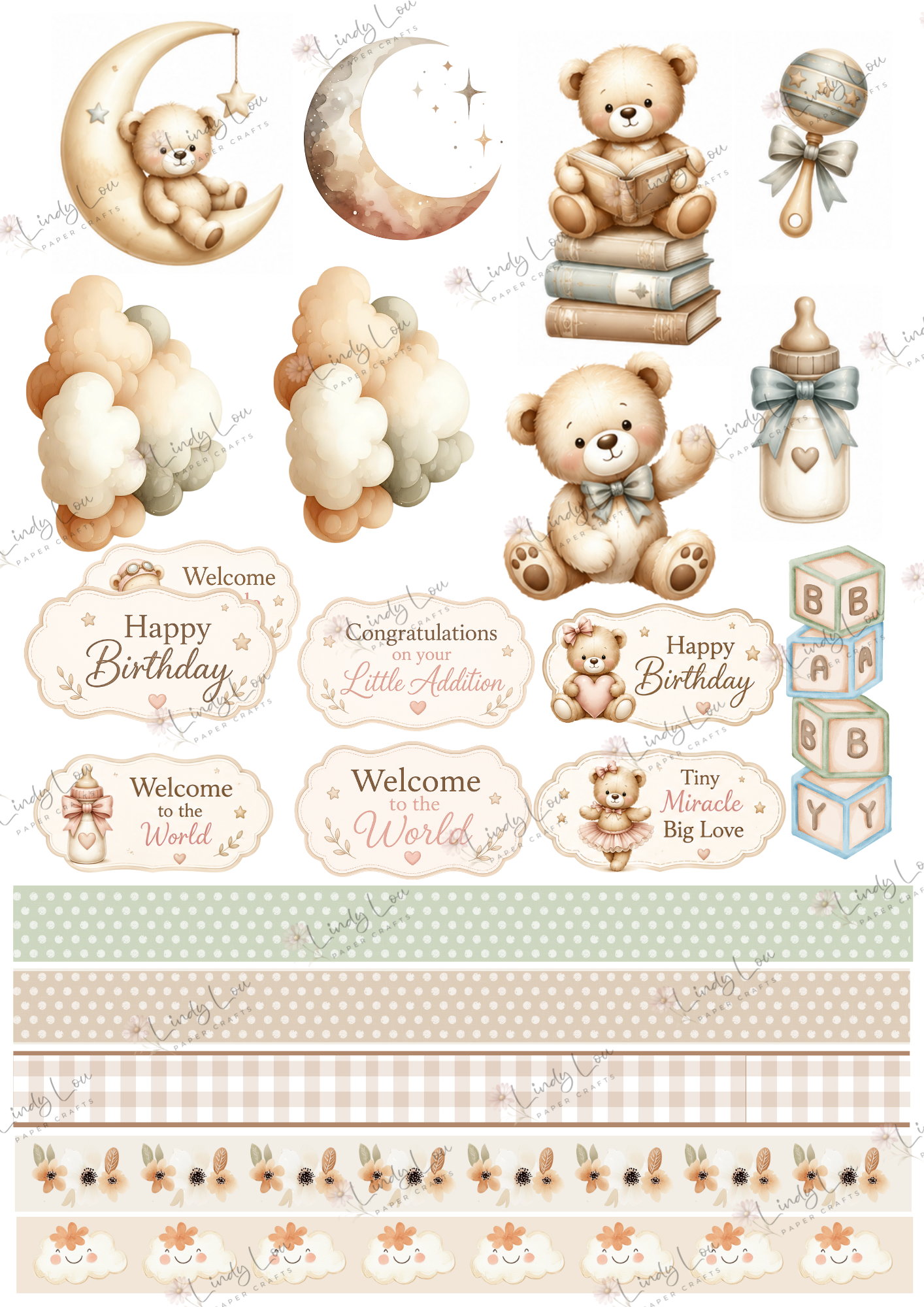 A4 Fussy Cut Sheets - Boho Baby - Tiny Treasures