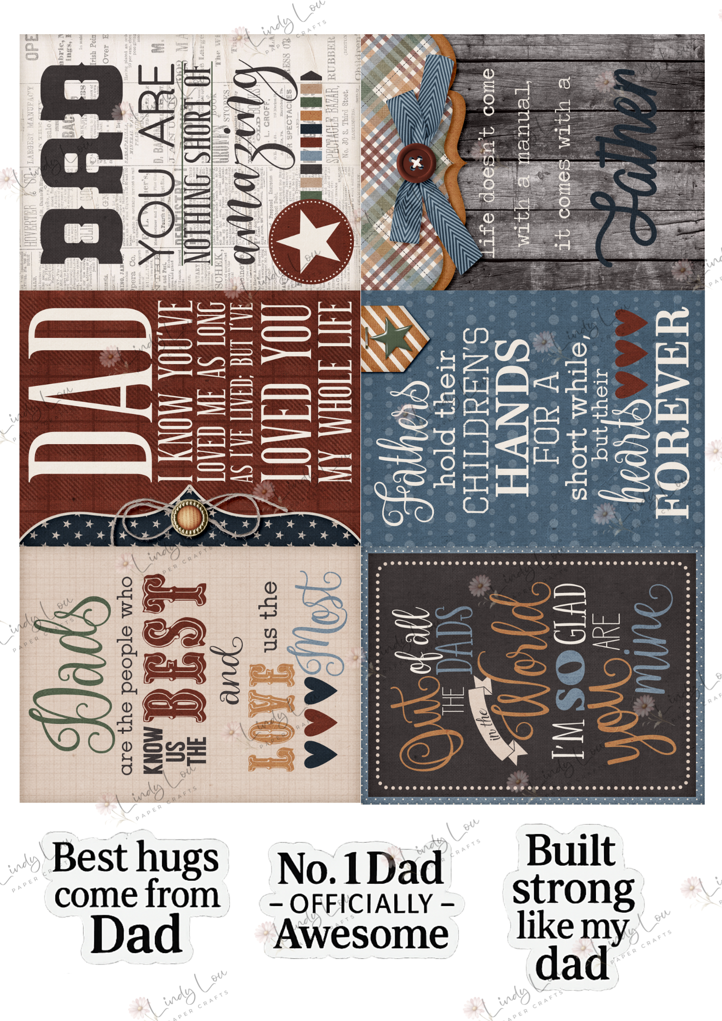 A4 Fussy Cut Sheets - Man Made Memories - Words For Dad