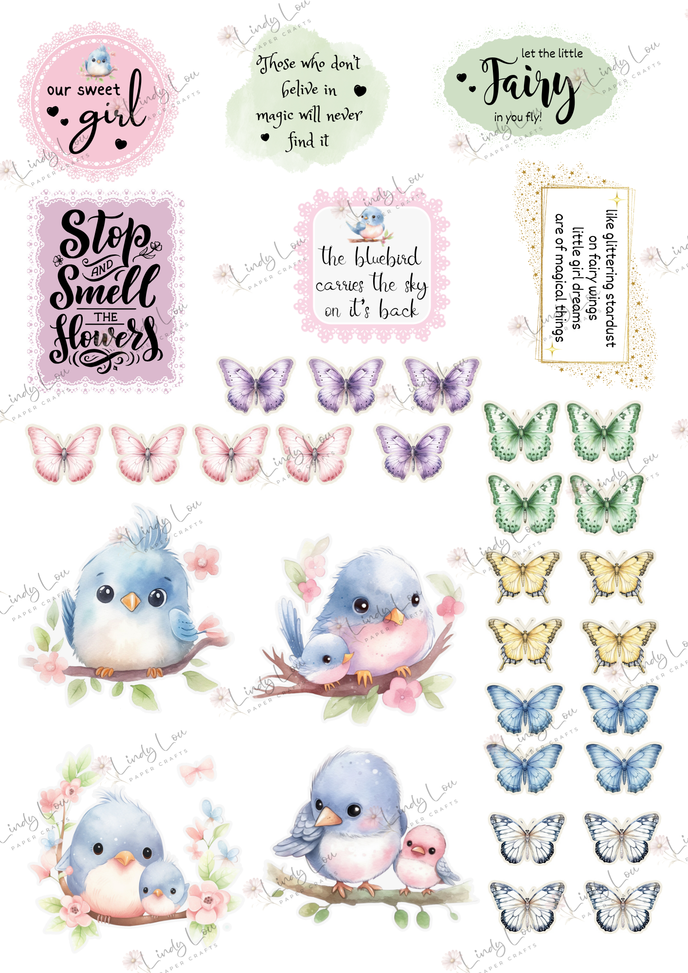 A4 Fussy Cut Sheets - Blossom & Bluebirds - Chirps & Charms