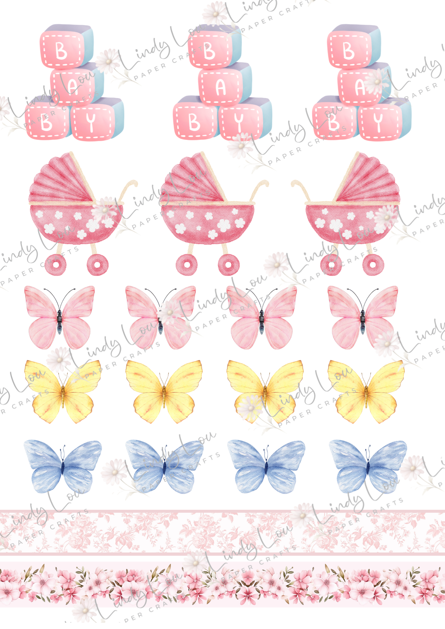 A4 Fussy Cut Sheets - Sweet Baby Girl - Baby Wishes