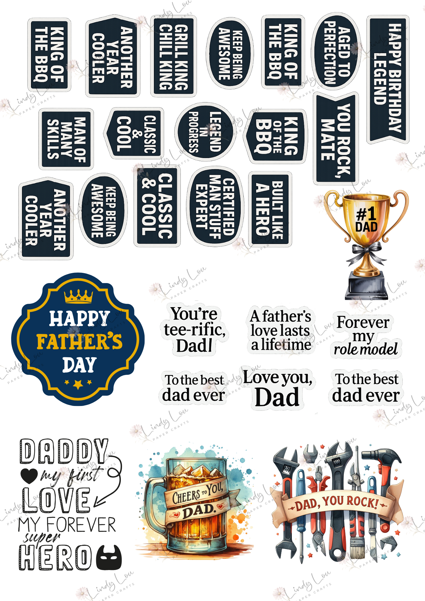 A4 Fussy Cut Sheets - Man Made Memories - Dad's Brag Book