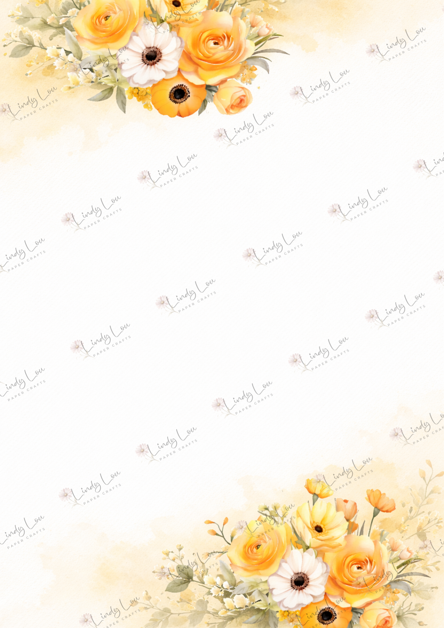 A4 Single Sheet - Buttercream Blooms - Golden Buttercream Corners
