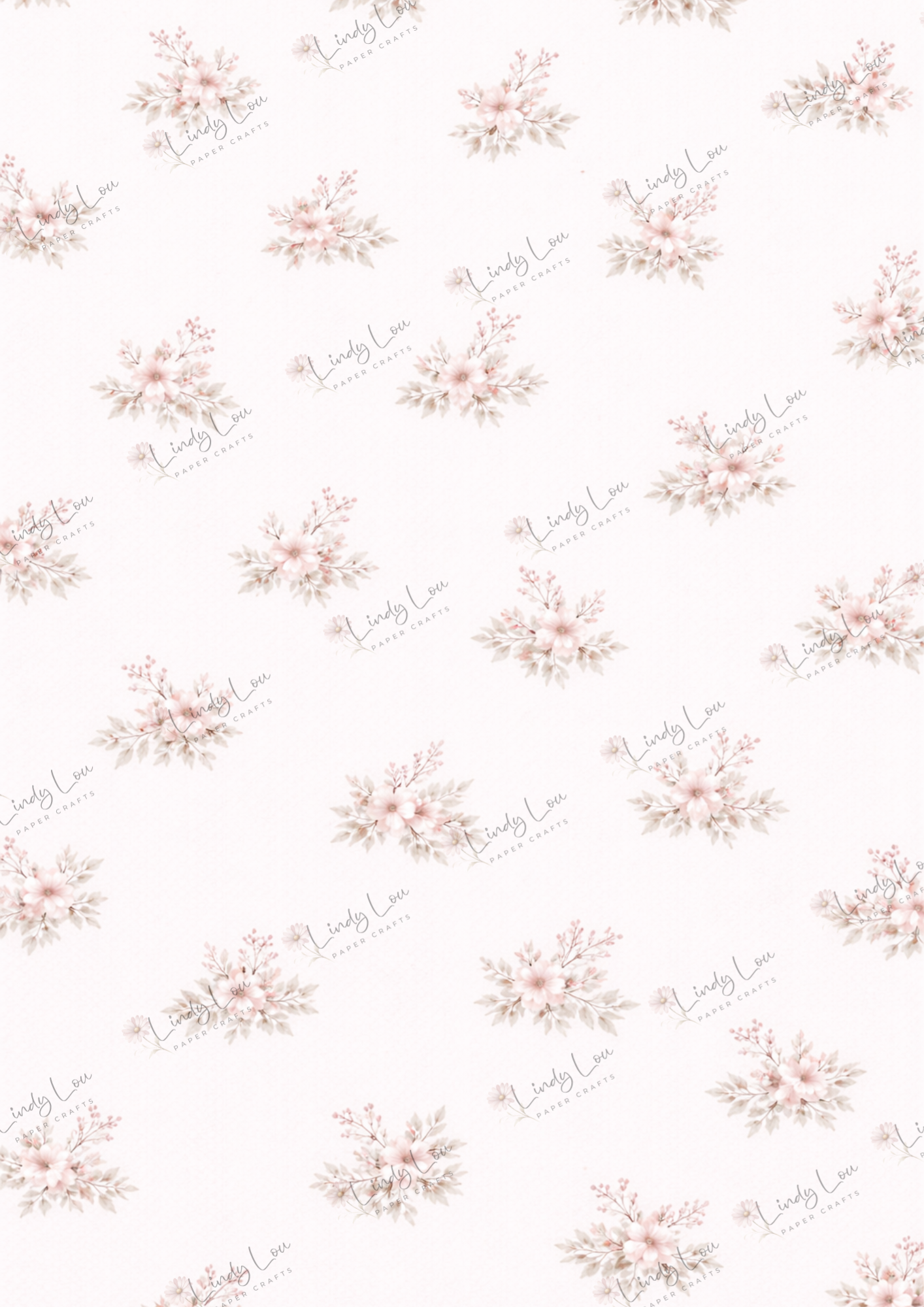 A4 Single Sheet - Burgundy & Blue- Soft Blush Posies