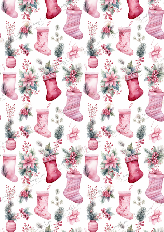A4 Single Sheet - Pink Christmas - Sugarplum Stockings