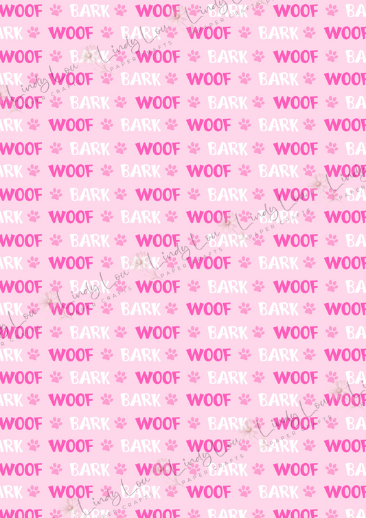 A4 Single Sheet - Barking Adorable - Pink Woof Print