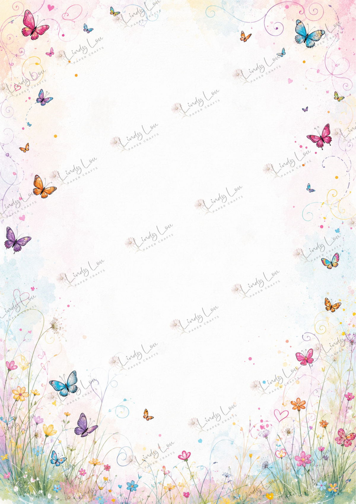 A4 Single Sheet - Butterfly Kisses & Quirky Wishes - Rainbow Butterflies