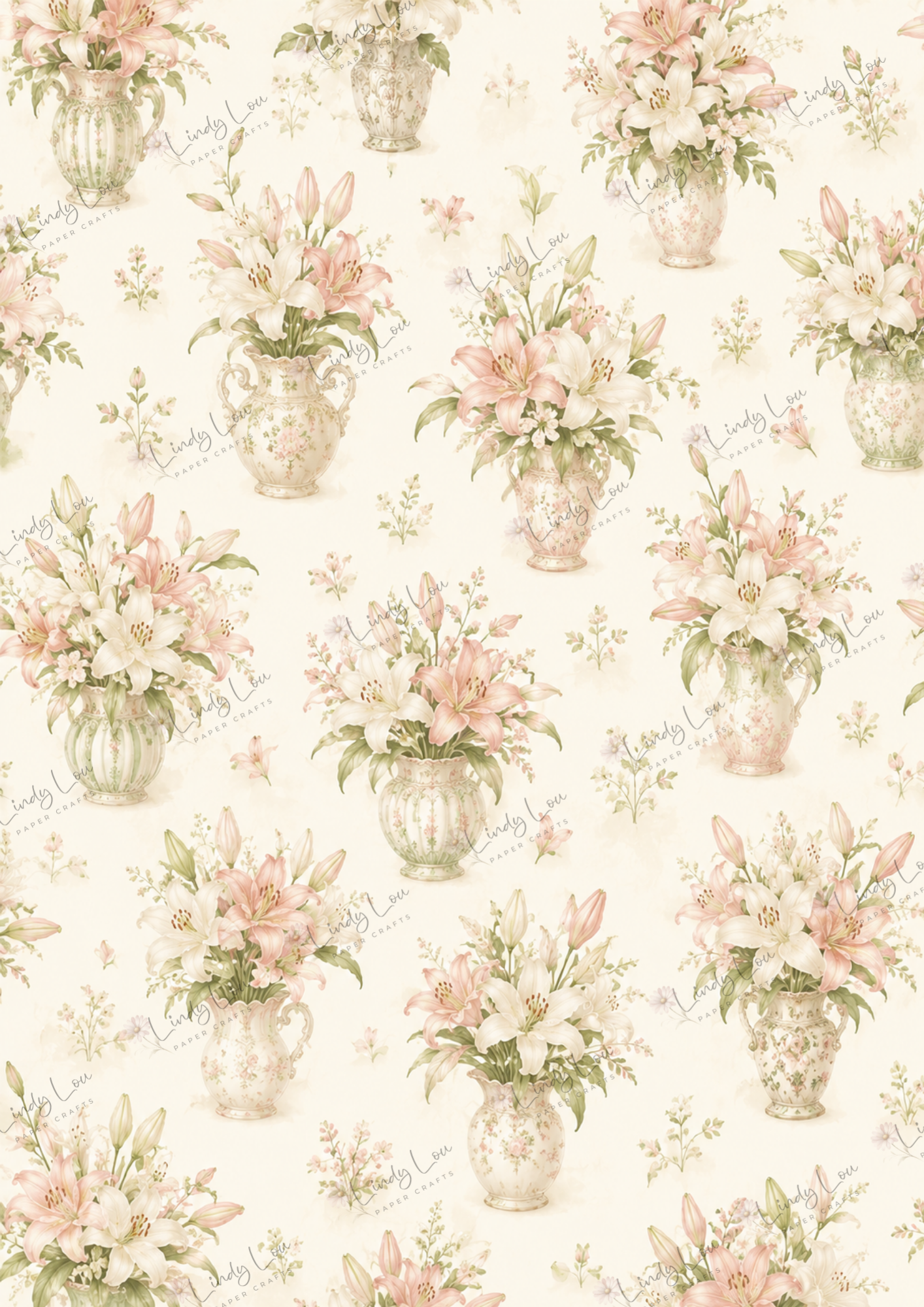 A4 Single Sheet - Lily's Cottage - Vintage Lily Vases