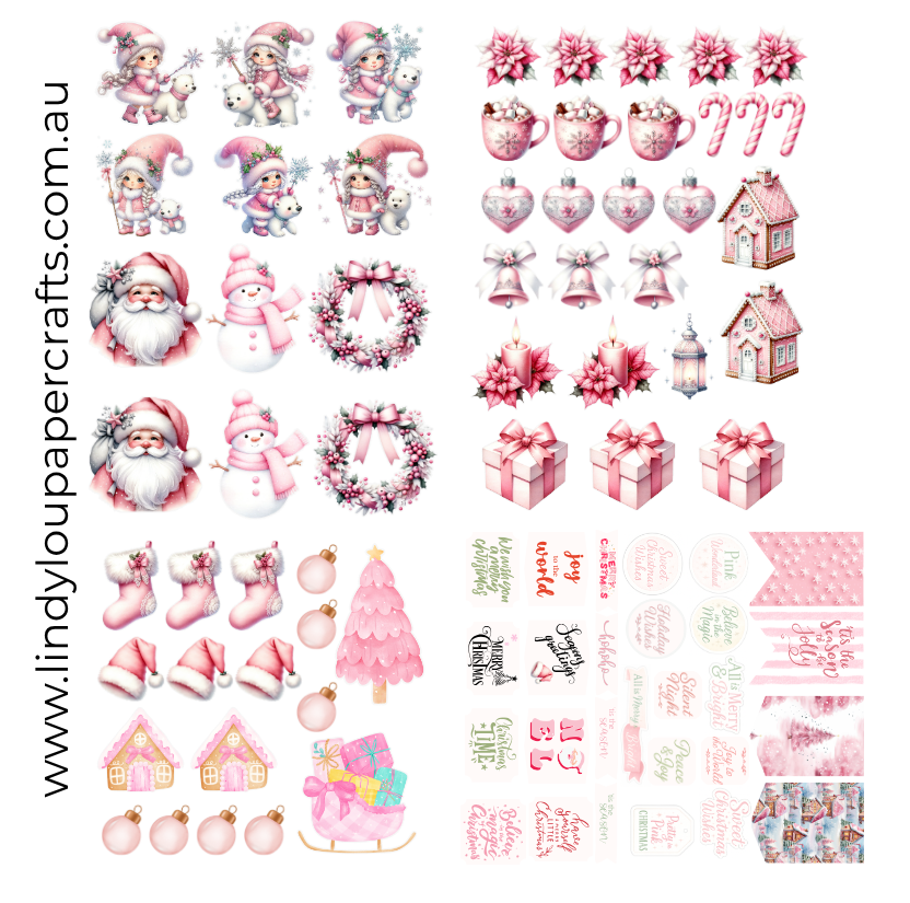 Ephemera: Fussy Cuts - A4 Collection - Pink Christmas