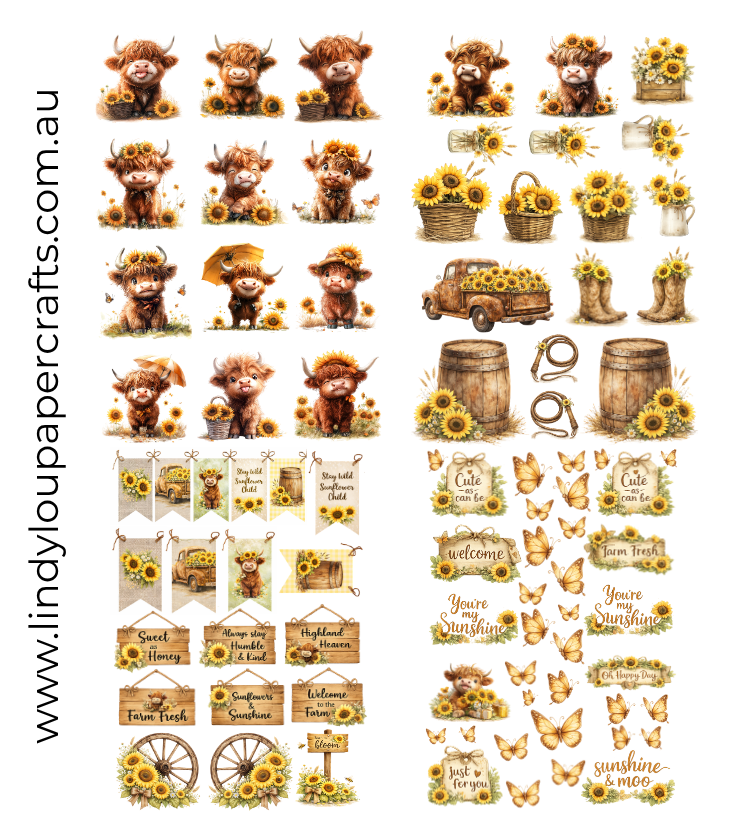 Ephemera: Fussy Cuts - A4 Collection - Sunshine & Moo