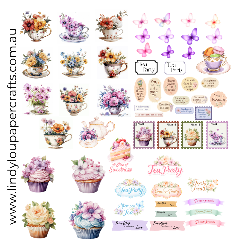 Ephemera: Fussy Cuts - A4 Collection - Teacup Garden