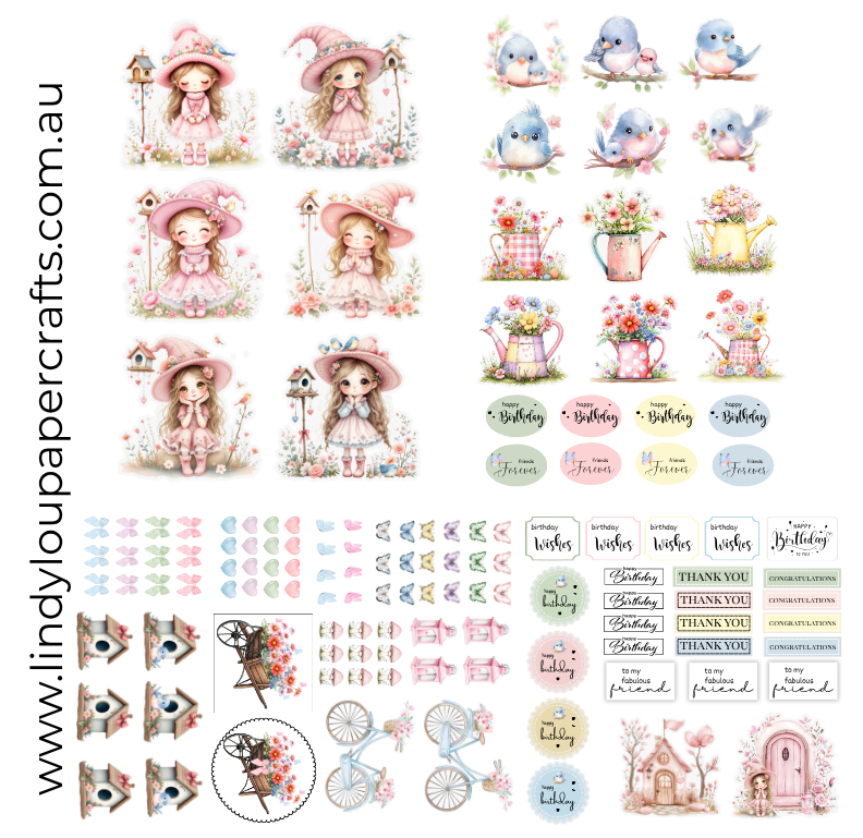 Ephemera: Fussy Cuts - A6 Card Kit - Blossom & Bluebirds