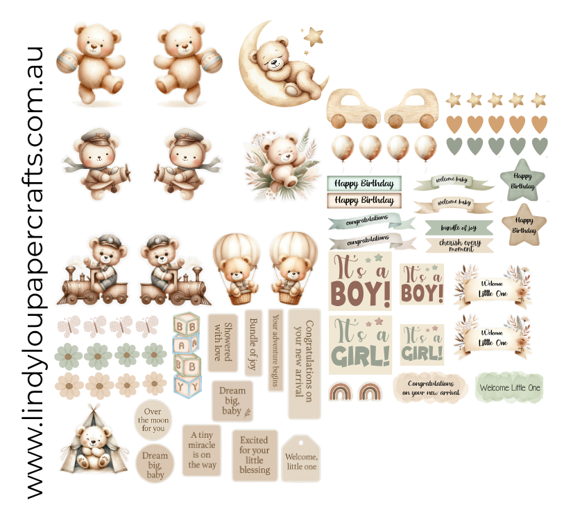 Ephemera: Fussy Cuts - A6 Card Kit - Boho Baby