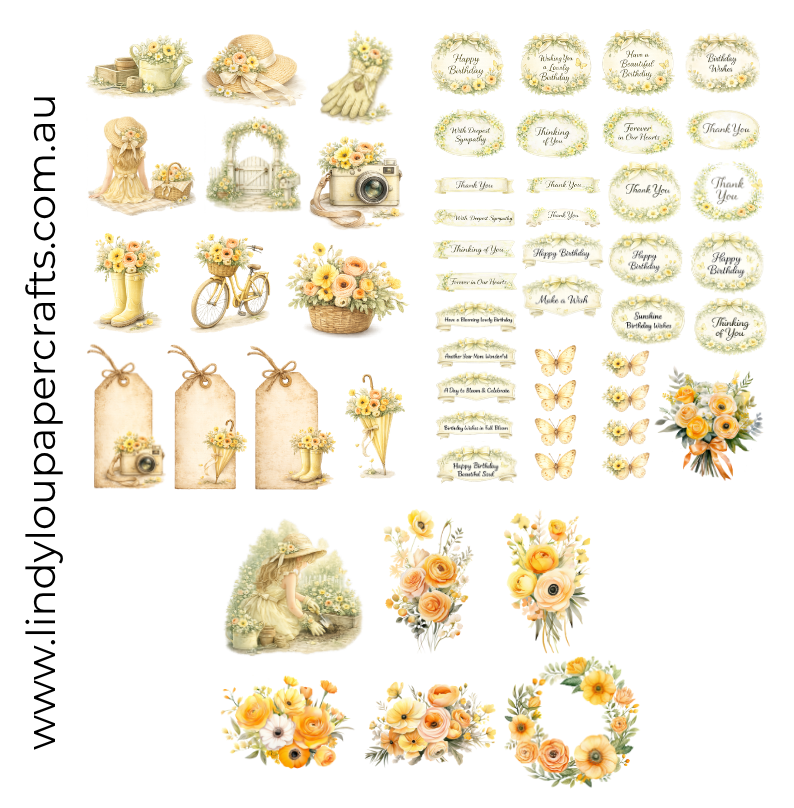 Ephemera: Fussy Cuts - A6 Card Kit - Buttercream Blooms