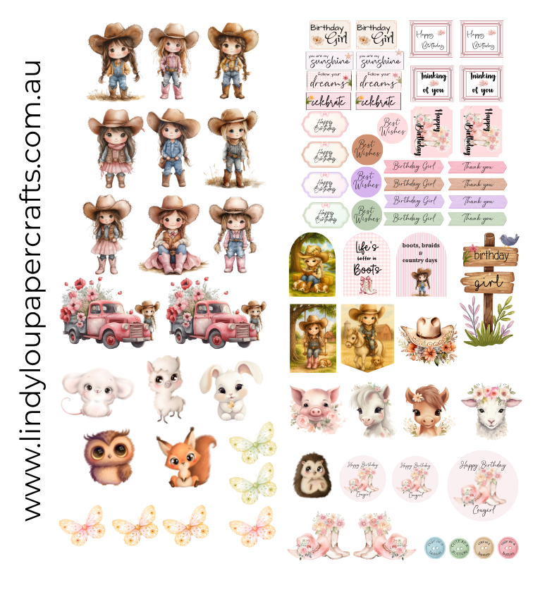 Ephemera: Fussy Cuts - A6 Card Kit - Cute Little Cowgirls