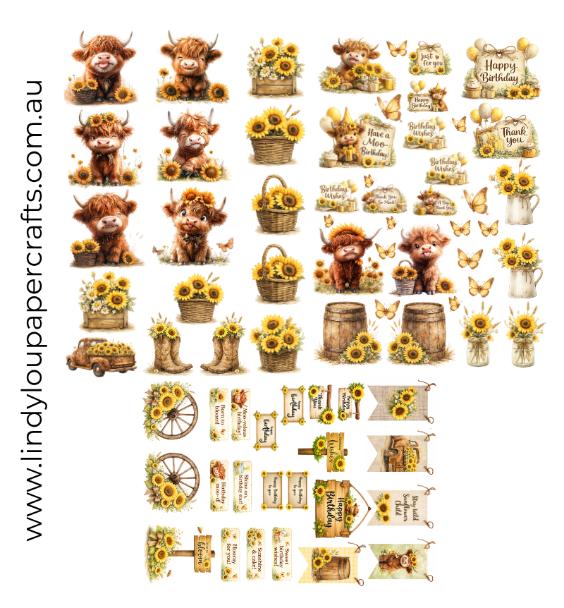 Ephemera: Fussy Cuts - A6 Card Kit - Sunshine & Moo