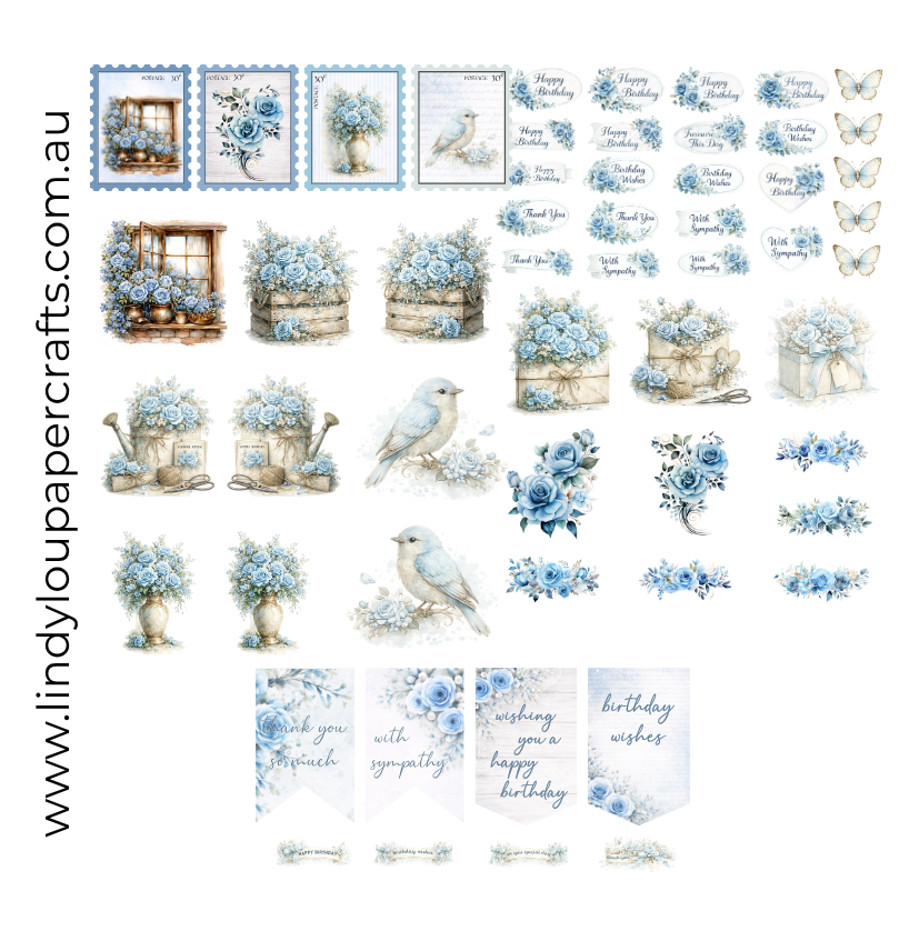 Ephemera: Fussy Cuts - A6 Card Kit - Whispers In Blue