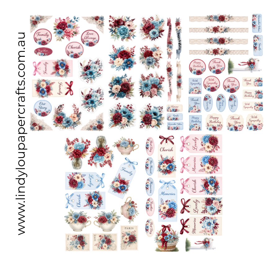 Ephemera: Burgundy & Blue