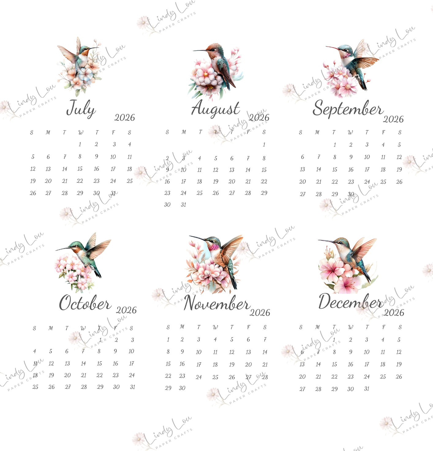 Calendars 2026 - Hummingbirds