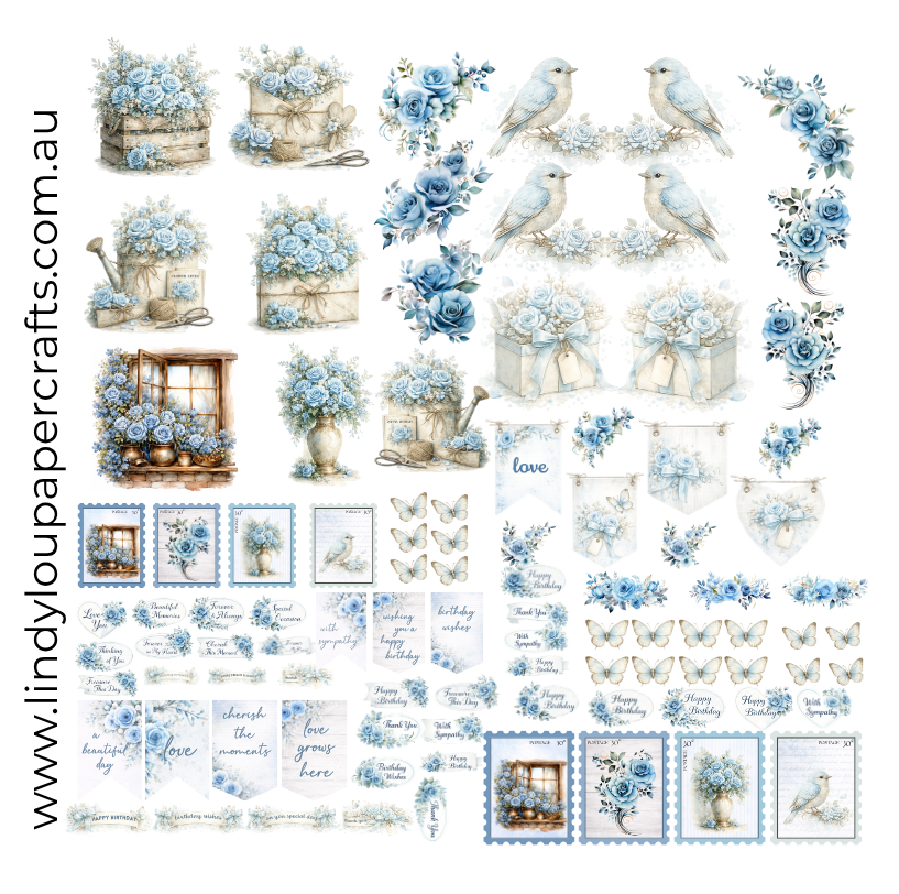 Ephemera: Fussy Cuts - A4 Collection - Whispers In Blue