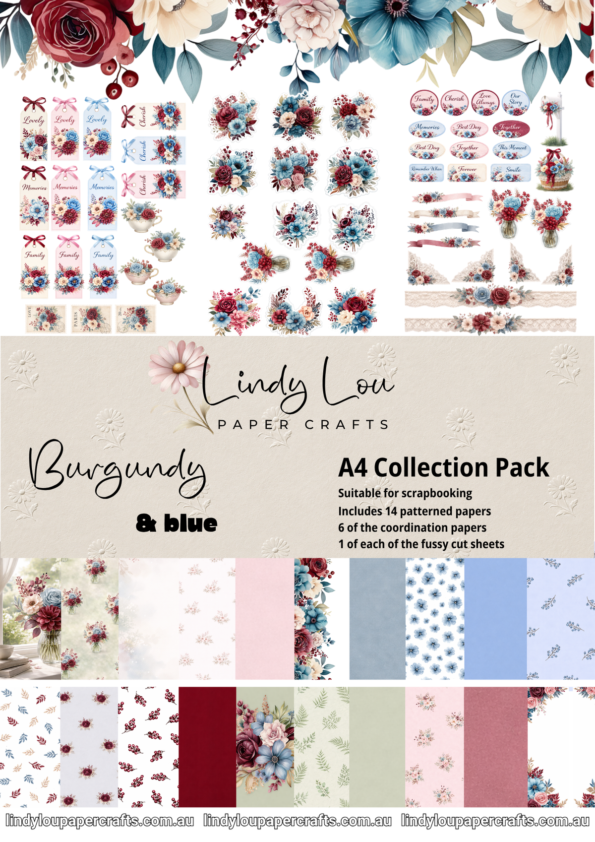 A4 Paper Collection - Burgundy & Blue