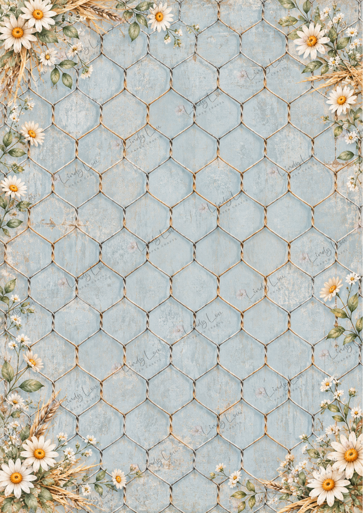 A4 Single Sheet - Country Cluckers - Daisies Chicken Wire