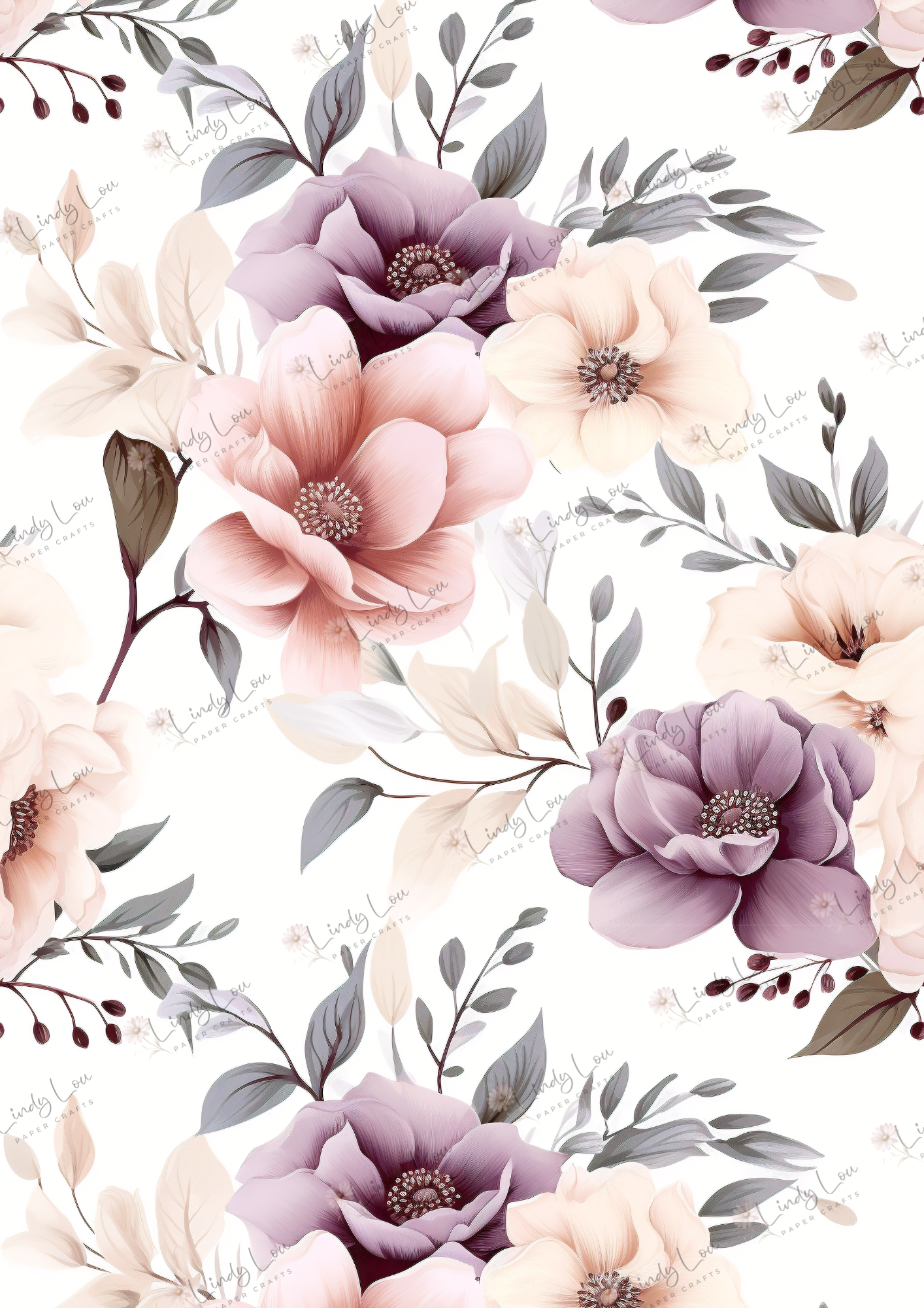 A4 Single Sheet - Teacup Garden - Whispers in Lavender