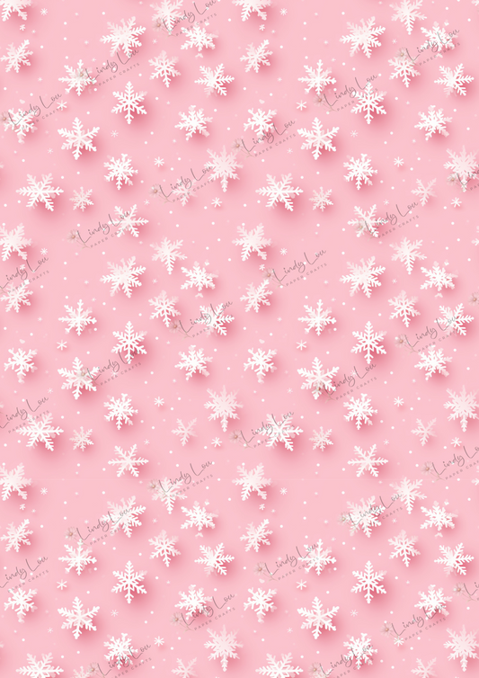 A4 Single Sheet - Pink Christmas - Snowflake Kisses