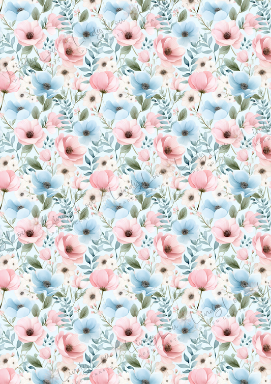 A4 Single Sheet - Blossom & Bluebirds -Pink Floral