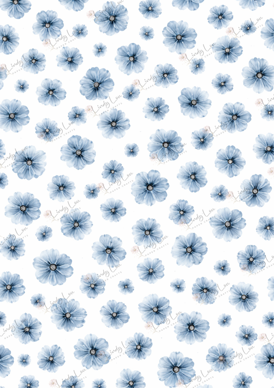 A4 Single Sheet - Burgundy & Blue- Powder Blue Petals