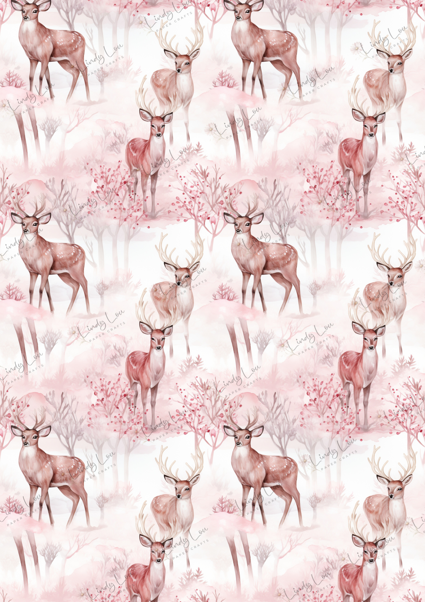 A4 Single Sheet - Pink Christmas - Enchanted Woodland