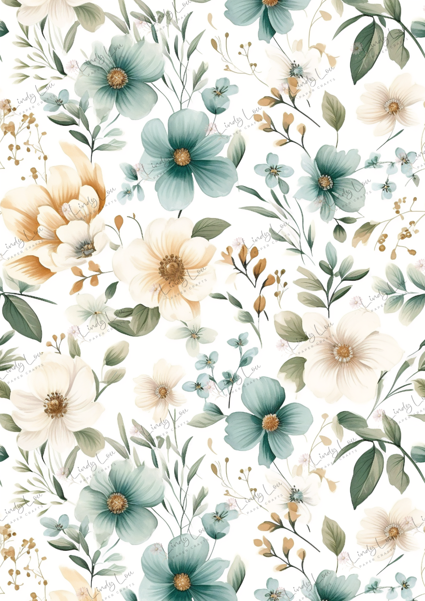 A4 Single Sheet - Teacup Garden - Whispers in Mint