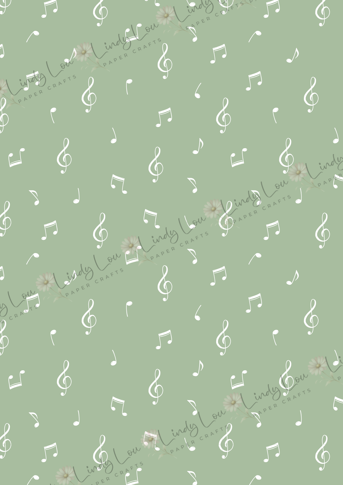 A4 Single Sheet - Blossom & Bluebirds - Green Music Notes