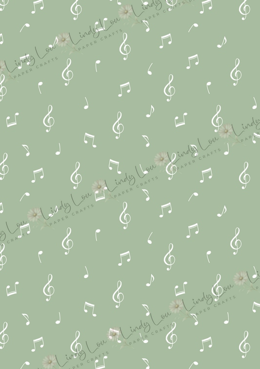 A4 Single Sheet - Blossom & Bluebirds - Green Music Notes