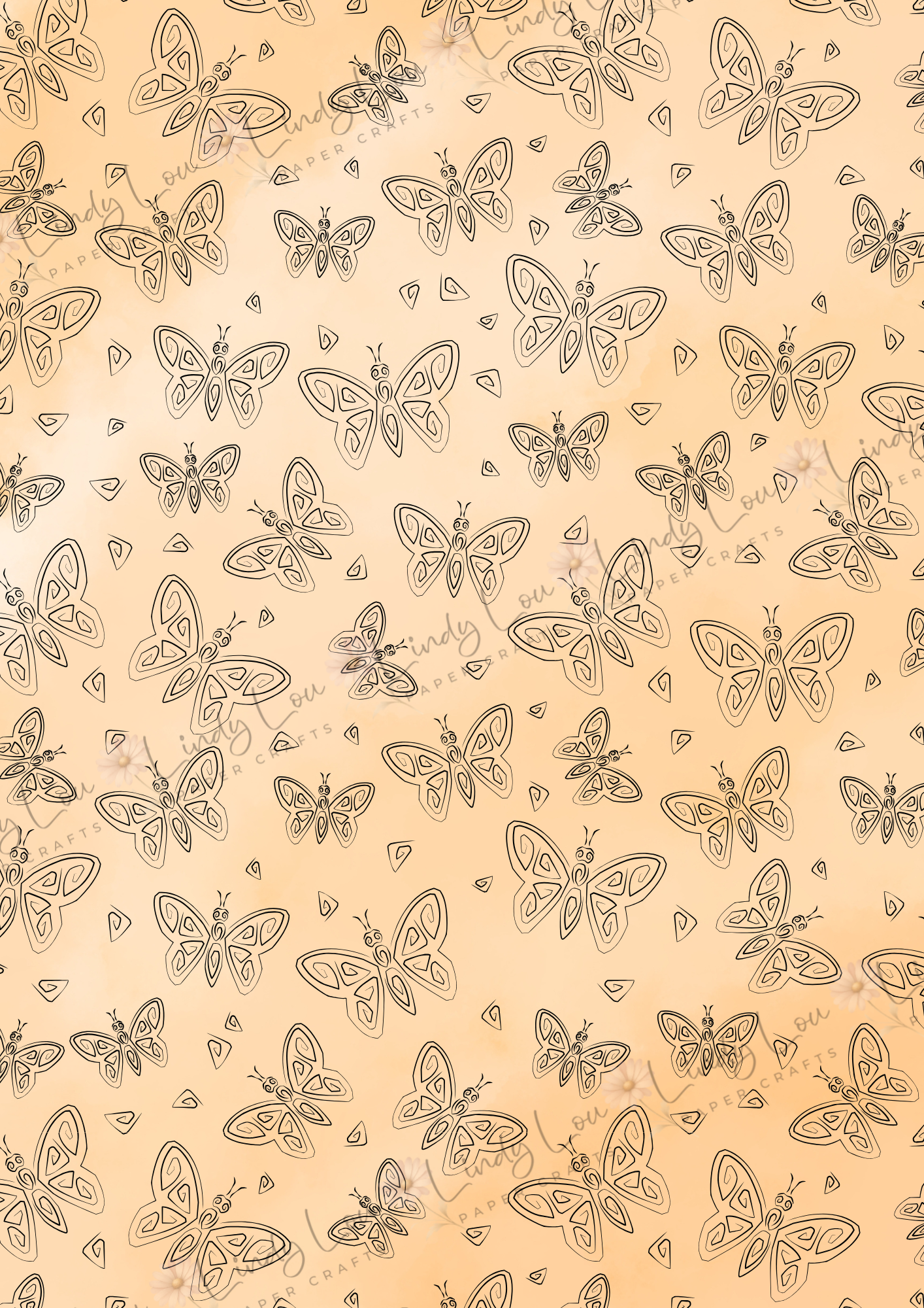 A4 Single Sheet - Butterfly Kisses & Quirky Wishes - Golden Flutterdance