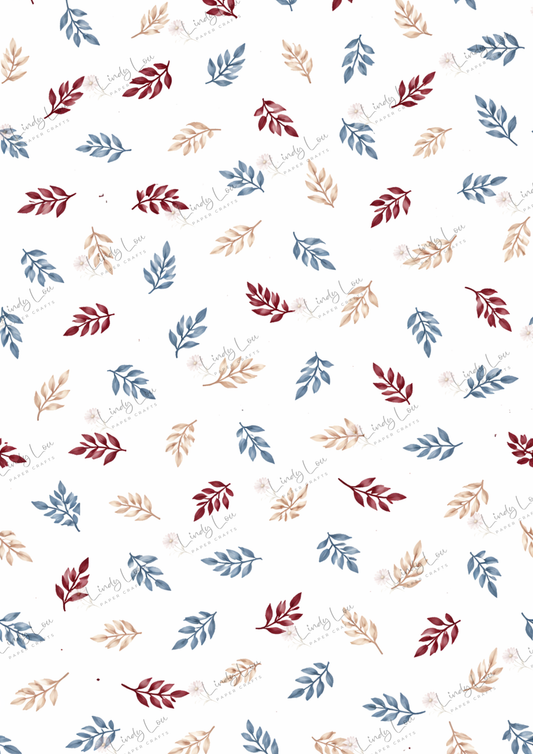 A4 Single Sheet - Burgundy & Blue- Leaf Dance