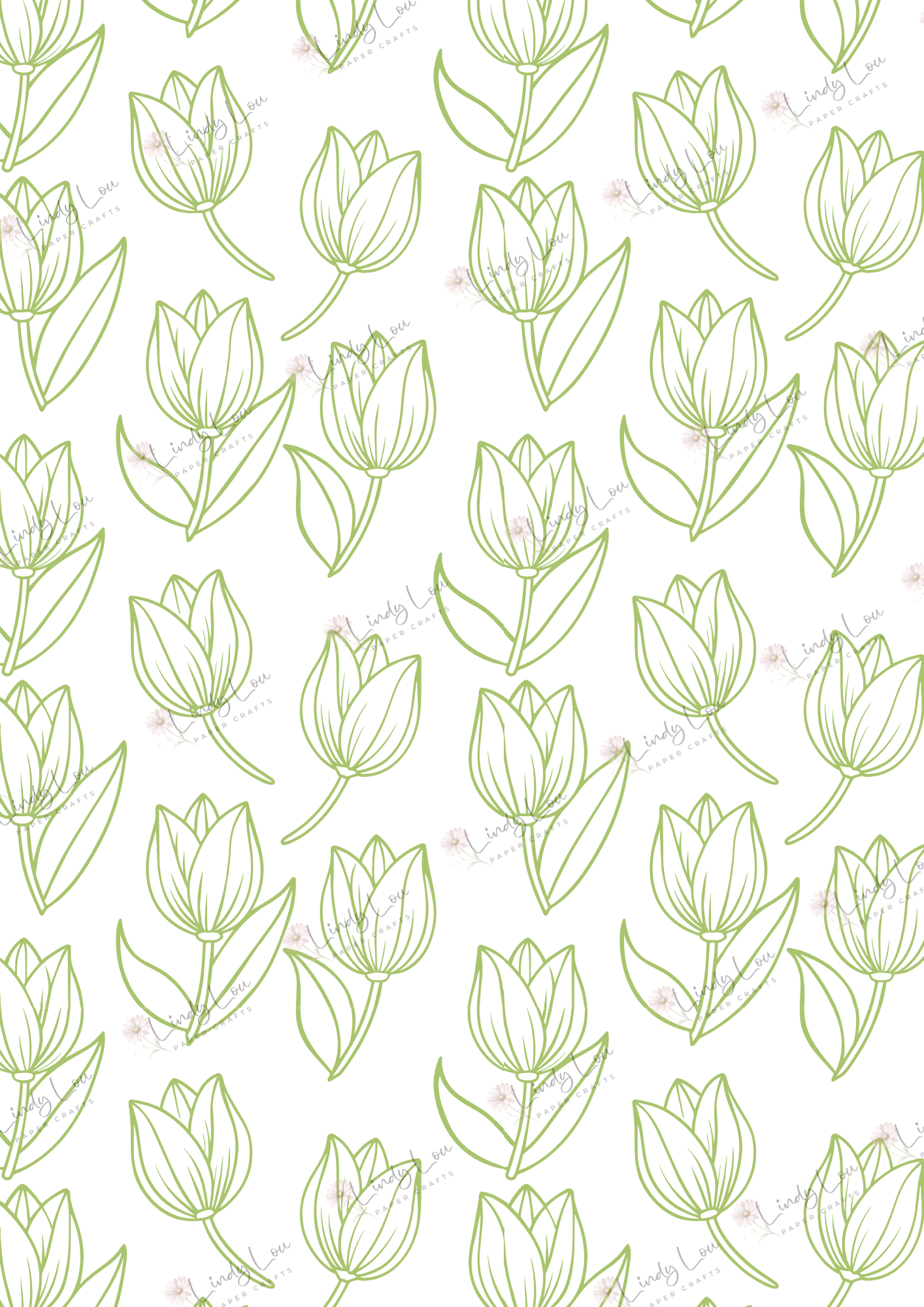 A4 Single Sheet - Tiptoe Through The Tulips - Tulip Dance Green