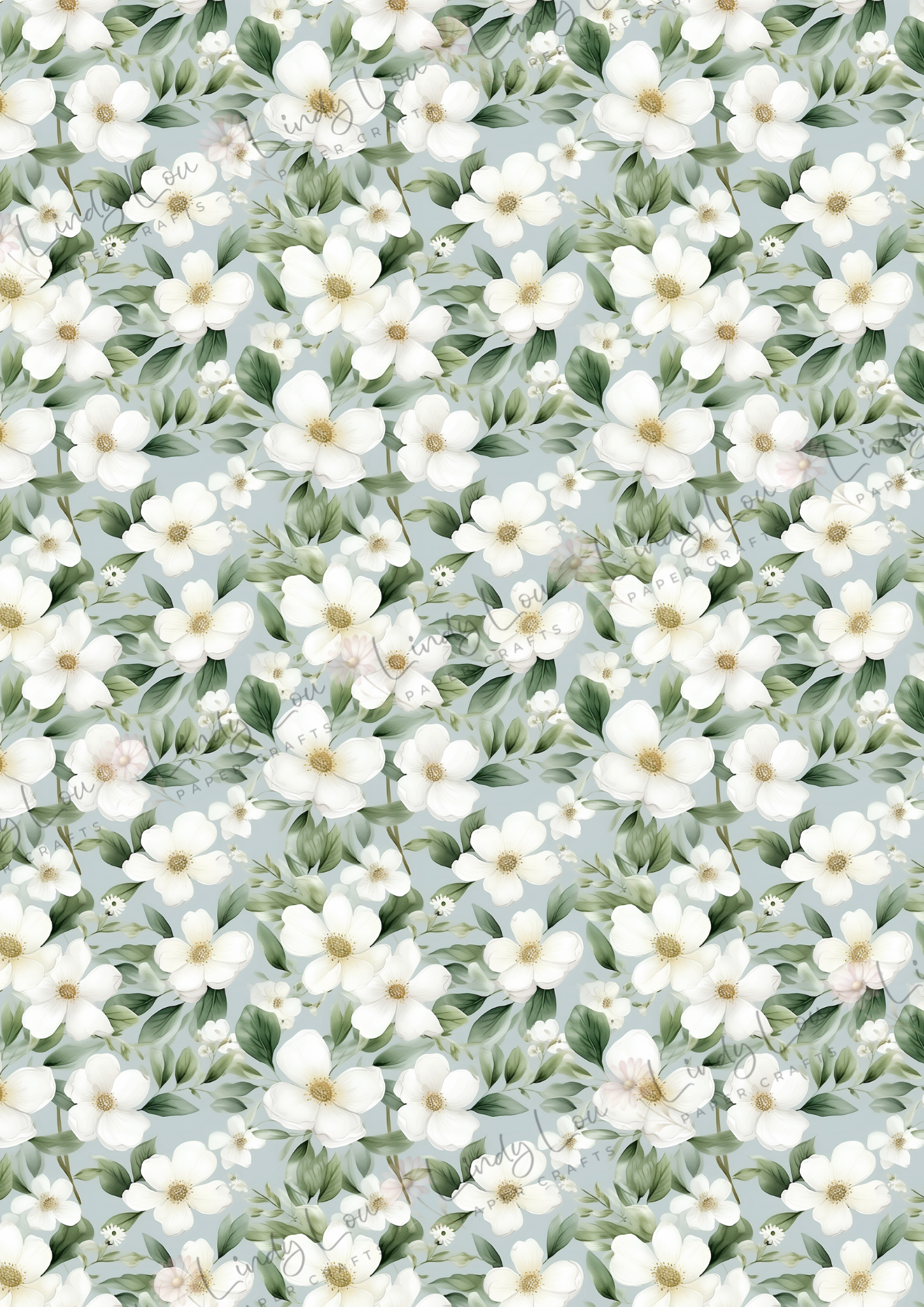 A4 Single Sheet - Blossom & Bluebirds - Green Floral